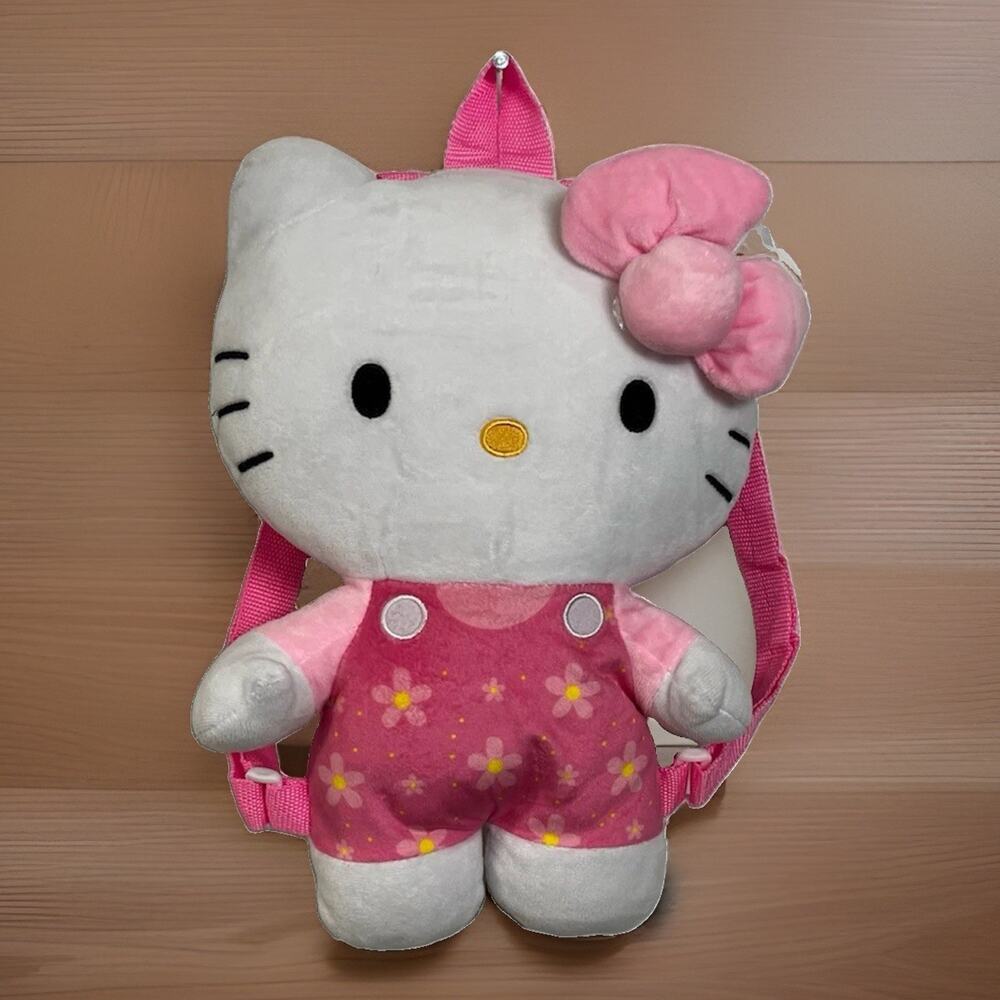 Hello Kitty Plush Backpack Pink & White Adjustable Straps Zipper Pocket 12”x 8”